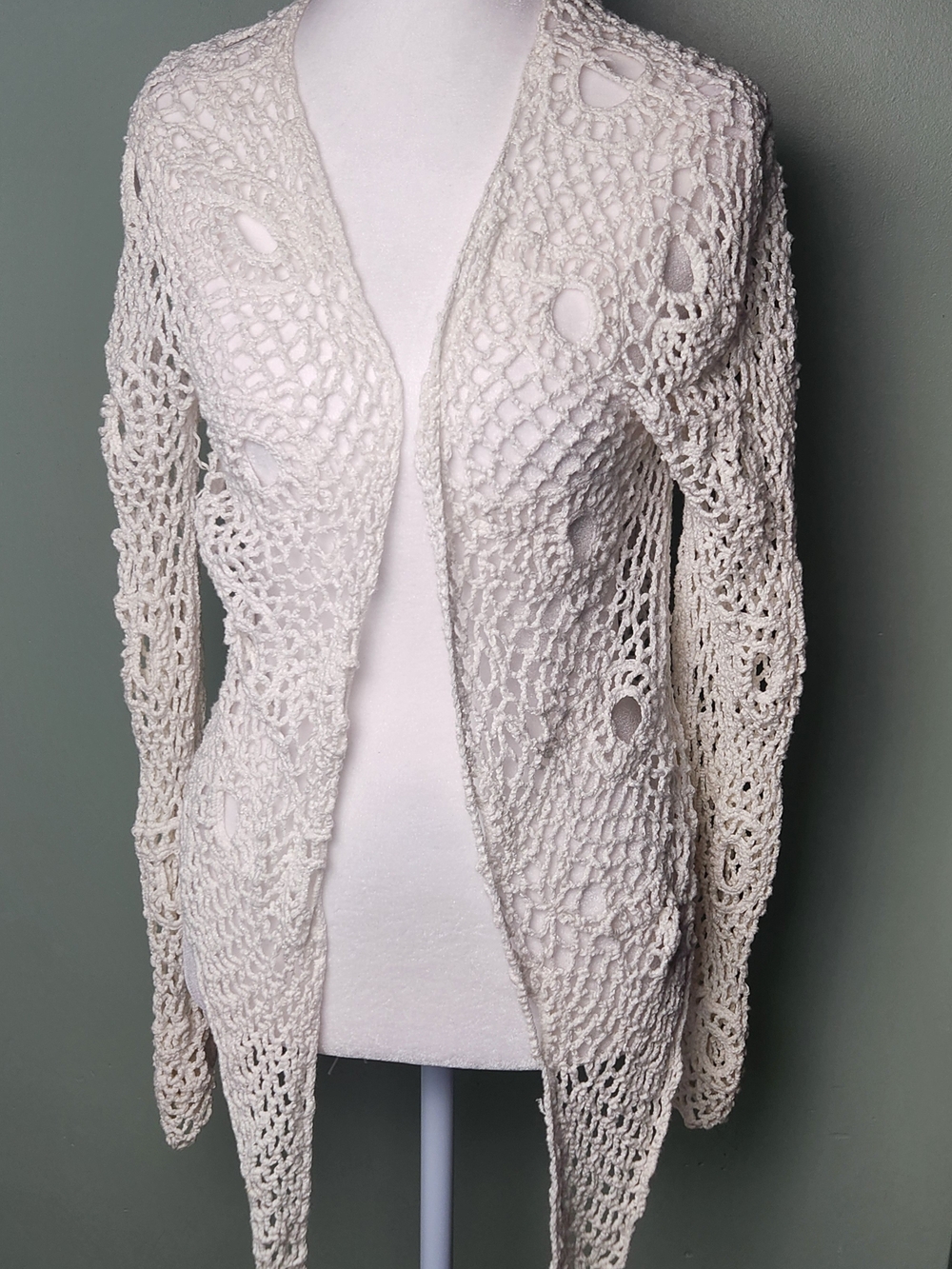 White House Black Market Cream Crochet Open-Front Cardigan